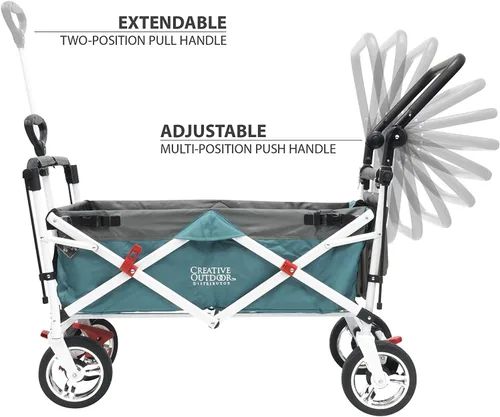 Vista 2 de Carrito plegable de Creative Outdoor para niños, para empujar o jalar, vagón plegable para niños para playa, parque, jardín y estacionamientos