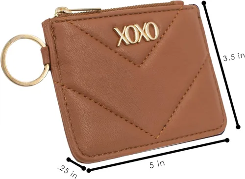 Vista 3 de XOXO Cartera para mujer de piel vegana con tarjeta de identificación y monedero, Coñac, S