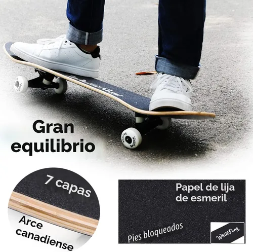 Vista 2 de WhiteFang Patinetas para principiantes, patineta completa de 31 x 7.88 pulgadas, 7 capas de arce canadiense con doble kick cóncavo estándar y Arrow