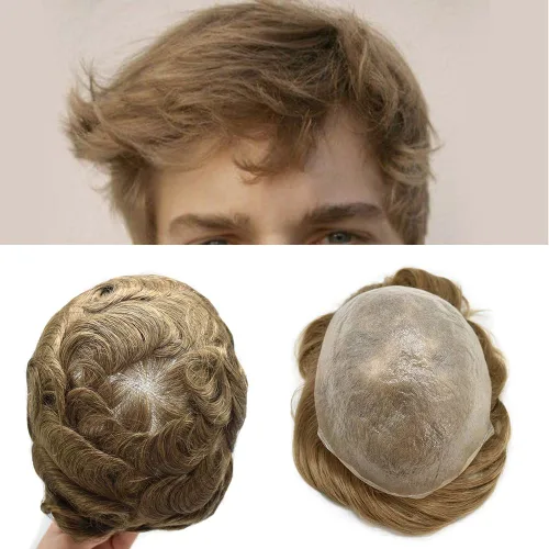 Vista 30 de Tupé para hombre, pieza de cabello humano real, sistema de reemplazo para hombres, piel ultrafina, para hombre, línea capilar natural, tupé para 17#