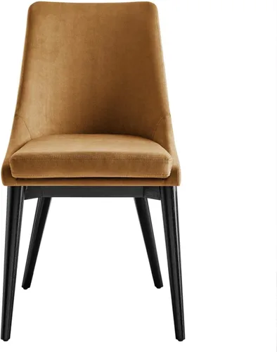 Vista 4 de Modway Viscount - Silla de comedor moderna de terciopelo de 19 pulgadas en negro/marrón coñac