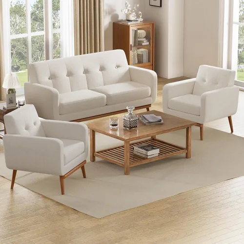 Vista 13 de HUIMO - Juego de muebles para sala de estar con botones, juego de muebles tapizados con botones para sala de estar, sofá moderno tapizado con marco