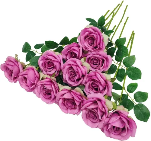 Vista 17 de ATFL Rosas Rubor, 12 Piezas de Rosas Rosa Pálido, Rosas Artificiales de Color Rosa Claro, Diámetro de la Flor 10 cm, Rosas Artificiales con Tallos
