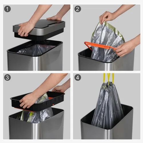 Vista 6 de Mbillion - Cubo de basura automático sin contacto de 15 galones con sensor de movimiento, cubos de basura inteligentes de acero inoxidable con tapa