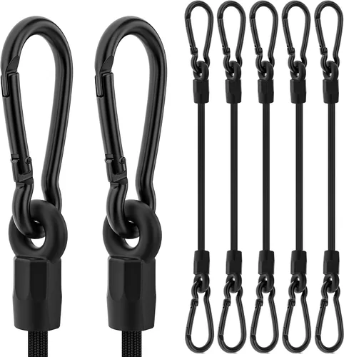 Vista 9 de Cuerdas elásticas con ganchos, cuerdas elásticas de servicio pesado de 8 pulgadas de largo con clip de mosquetón para exteriores, cuerda elástica