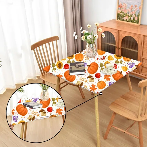 Vista 38 de Mantel ajustado blanco con elástico para mesas plegables de 48x48 pulgadas, manteles lavables y elásticos de elastano para mesas de cartas, manteles