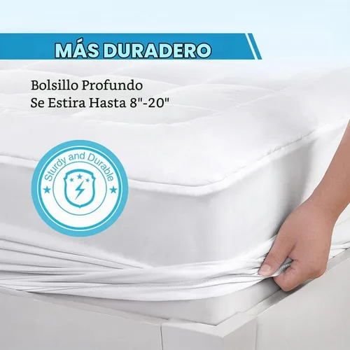 Vista 5 de Funda de colchón acolchada con profundo bolsillo de 18 pulgadas, 300 hilos de algodón, de Oaskys Blanco