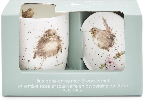 Vista 6 de Royal Worcester Wrendale Designs Flying the Nest - Juego de taza y posavasos Taza de café de 11 onzas con posavasos Hecho de porcelana fina