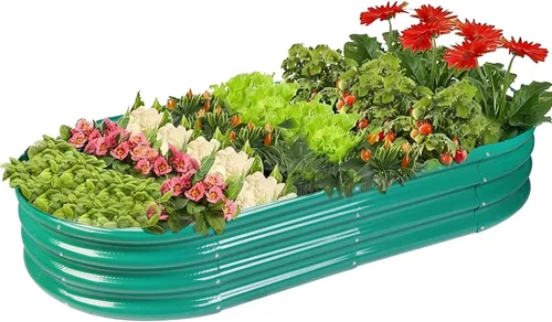 Vista 11 de Rakukiri Jardinera elevada con certificación GRS galvanizada para exteriores, maceta ovalada de metal resistente a la putrefacción de 5 pies, maceta