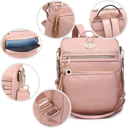 Vista 70 de MKP COLLECTION Mochila de moda para mujer, bolsa convertible grande para mujer, mochila de viaje, bolsa de hombro, juego de 2 piezas con borla, Beige