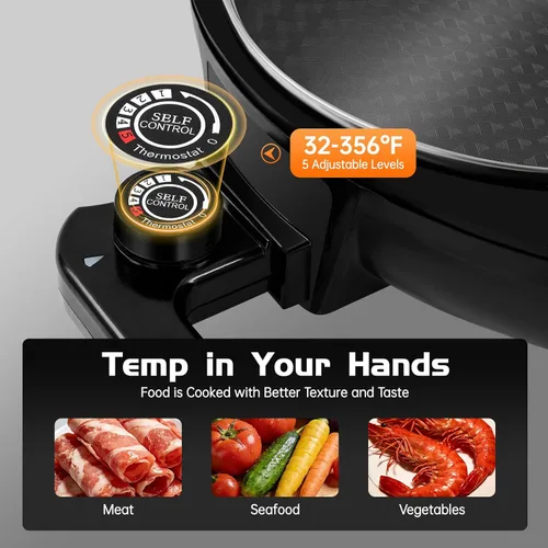 Vista 3 de Olla caliente con parrilla 2 en 1, parrilla coreana multifuncional sin humo, combo de parrilla eléctrica para interiores, capacidad para 3-5