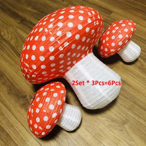 Vista 4 de 6 faroles de hongos grandes de 14 pulgadas para decoración de cumpleaños, fiesta de primavera, baby shower, boda, fiesta, suministros de fiesta