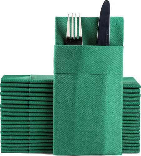 Vista 12 de Servilletas de papel desechables azul bebé con bolsillo incorporado para cubiertos, servilletas de tacto de lino absorbentes para cocina, baño