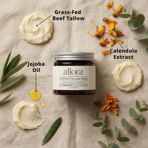 Vista 5 de 100% Sarga de ternera alimentada con pasto para la piel, bálsamo de sarga batida con aceite de jojoba para piel seca y sensible, 2 onzas