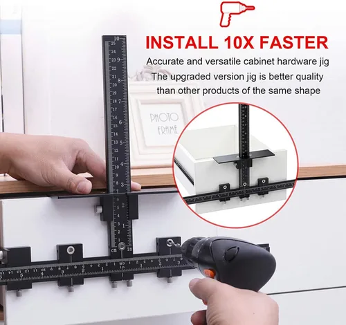 Vista 2 de Plantilla de hardware para gabinete, guía de taladro ajustable de aleación de aluminio, herramienta de perforación de madera para una instalación