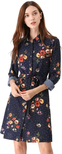 Vista 3 de Allegra K Vestido vintage de lunares con botones para mujer cuello y cinturón
