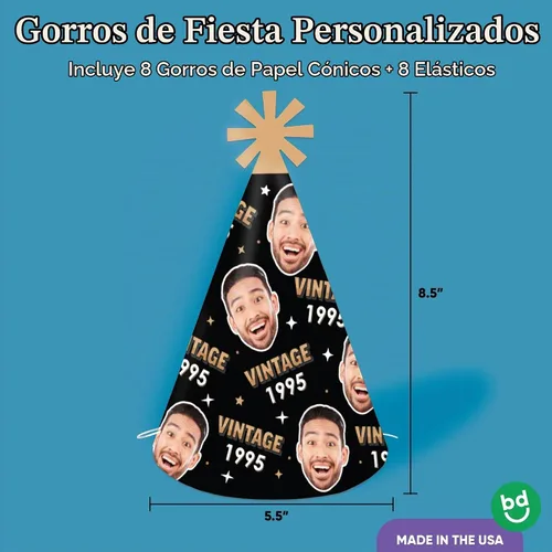 Vista 3 de Foto y texto personalizado Vintage Cumpleaños - Sombreros de cono - Juego
