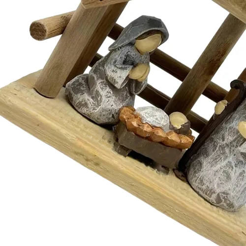 Vista 7 de Estatua de belén de Navidad, adorno de mesa, delicado, coleccionable, decoración navideña, escultura de resina de madera para estante del hogar