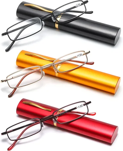 Vista 2 de Lentes de lectura delgados para bolígrafo, lectores de bolsillo delgados con estuche de clip para bolígrafo, mini lectores ligeros con luz azul