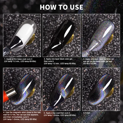 Vista 3 de RARJSM Esmalte de uñas de gel con purpurina holográfica plateada, efecto arcoíris galáctico, universal, sin imán, para secado con lámpara UV o LED