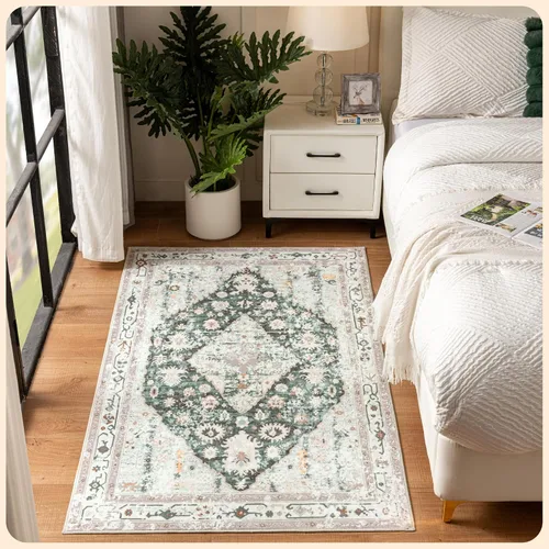 Vista 125 de Istana Alfombra larga antideslizante de 2.5 x 8 para el hogar, para pasillo y cocina, lavable, sedosa y suave al tacto, elegante, color azul y marfil