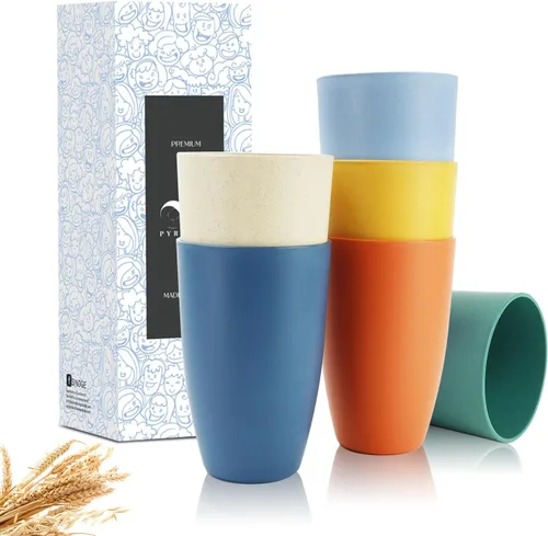 Vista 13 de PYRMONT Juego de 6 tazas de paja de trigo, tazas de café de plástico reutilizables, tazas de té con asas, juego de tazas de 16 onzas para café