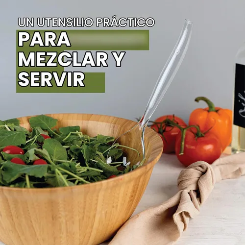 Vista 7 de Plasticpro Utensilios desechables de plástico para servir, juego de 4 cucharas de ensalada y 4 tenedores de ensalada, peso pesado transparente