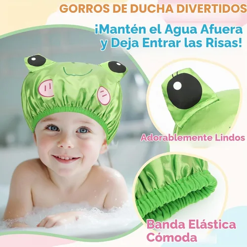 Vista 4 de kilofly Juego de 3 gorros de ducha de animales divertidos para niños, reutilizables, impermeables, juego de sombreros de baño set3