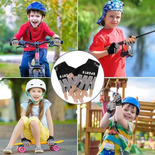 Vista 6 de Bumobot Guantes de ciclismo deportivos sin dedos antideslizantes para niños pequeños, guantes de pesca de medio dedo para niños, ciclismo, escalada