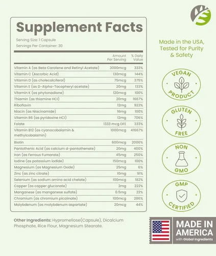 Vista 2 de BariSlim Cápsula multivitamínica bariátrica Once Daily - 45 mg de hierro - Vitamina bariátrica y suplemento para cirugía post bariátrica incluyendo