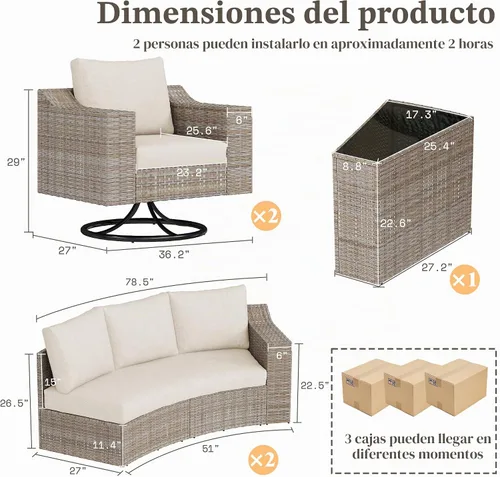 Vista 2 de LUXOAK Juego de muebles de patio de 9 piezas con mecedoras y mesa