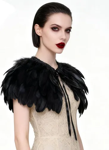 Vista 3 de L'VOW Estola de capa de plumas de moda negro blanco beige chal iridiscente