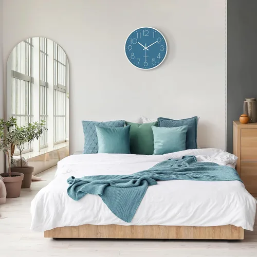 Vista 4 de Lafocuse Reloj de pared silencioso azul marino de 12 pulgadas, funciona con pilas, reloj de pared analógico para cocina, sala de estar, dormitorio