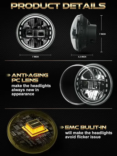 Vista 7 de Faros delanteros LED de 7 pulgadas aprobados por DOT para Jeep Wrangler JK LJ CJ TJ 1997-2018, faros Hummer H1 H2-2020 de patente exclusiva.