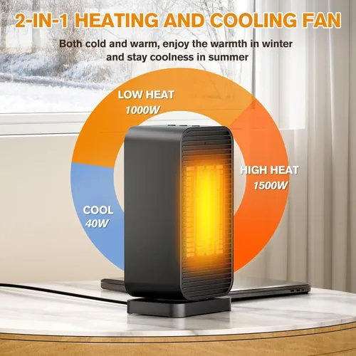 Vista 4 de Calentadores eléctricos portátiles para uso en interiores, mini calentador de espacio PTC de 1500 W con oscilación de 50 °, calentador portátil