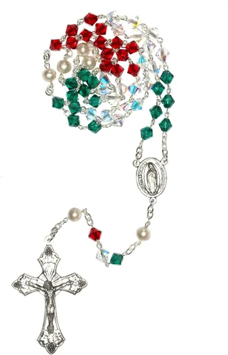 Vista 3 de Rosario de oración católica hecho con piedras preciosas, cristal austriaco o vidrio Incluye bolsa de rosario, folleto Cómo rezar el rosario y mes