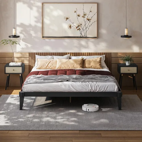 Vista 12 de Bme Chalipa Marco de Cama King de 14" - Plataforma de Cama de Madera Maciza - Marco de Cama de Carpintería Japonesa - Soporte de Listones de Madera