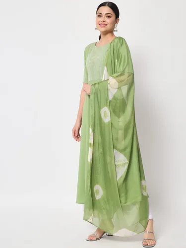 Vista 2 de Poly Crepe Kurta con Dupatta para mujer