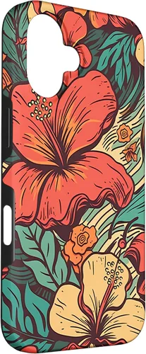 Vista 3 de iPhone 16 Vintage Hawaii Hibiscus Pattern Retro Tropical Hawaiian Case