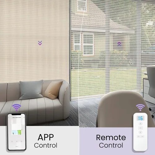 Vista 5 de Astomi - Persianas inteligentes horizontales motorizadas, persianas traslúcidas Shangri-la automáticas con control de luz eléctrico, control de luz