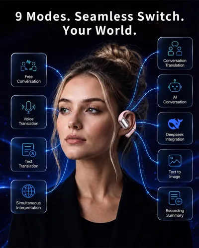 Vista 5 de Auriculares de traducción AI en tiempo real, 141 idiomas Auriculares Oro rosa