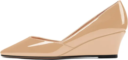 Vista 2 de MODENCOCO Zapatos de tacón bajo con cuña de tacón bajo para mujer, con puntera cuadrada, 2 pulgadas Beige
