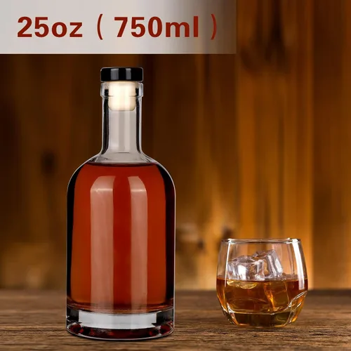 Vista 2 de Botella de Vino 3PCS 750 ML Botellas de Vidrio con Tapas 25 oz Botellas de Vidrio Transparente con Corcho Botella de Vino Vacía con Tapón