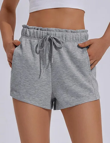 Vista 2 de PINSPARK Pantalones cortos deportivos para mujer, cintura alta, con cordón, pantalones cortos de entrenamiento de verano, suaves, casuales
