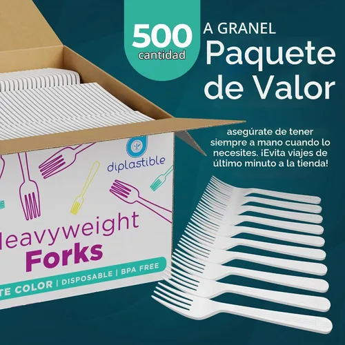 Vista 7 de 500 unidades – Horquillas de plástico blanco desechables de peso pesado Gran paquete de horquillas para fiestas Horquillas de plástico