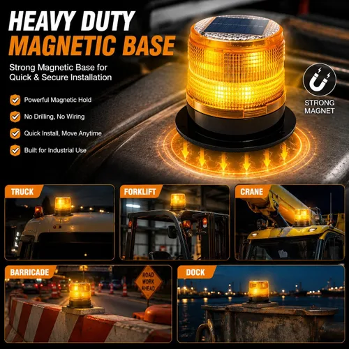 Vista 4 de Luz Estroboscópica Solar de Advertencia de Seguridad Intermitente/Luz Estroboscópica de Techo, con Base Magnética Fuerte Impermeable para 4 piezas