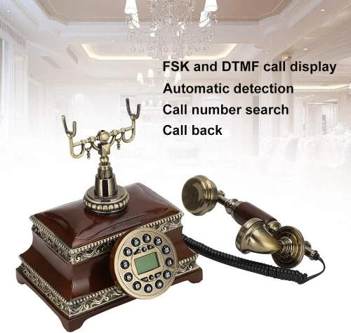 Vista 4 de 143 Teléfono antiguo de moda, línea fija vintage con luz de fondo, bronce, escritorio, DTMF, operación multilínea