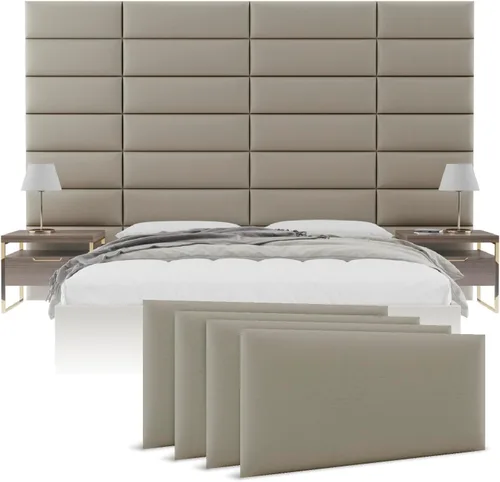 Vista 13 de Vänt - Paneles tapizados de pared, cabeceros de pared tamaño Queen/Full, color beige boucle, juego de 4 paneles