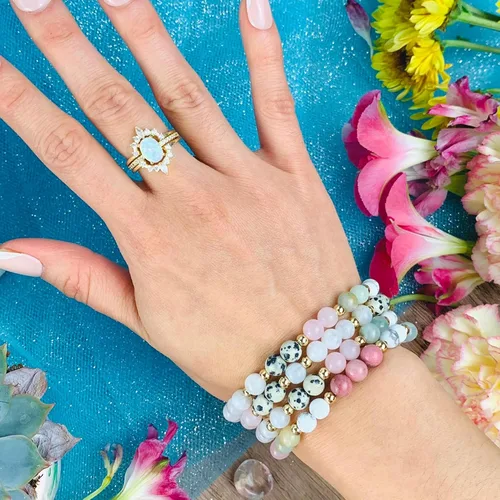 Vista 2 de Pulsera de cuentas de cristal del zodiaco de cáncer, regalo de cáncer, pulsera de piedra natal de junio y julio, regalos de joyería del zodiaco