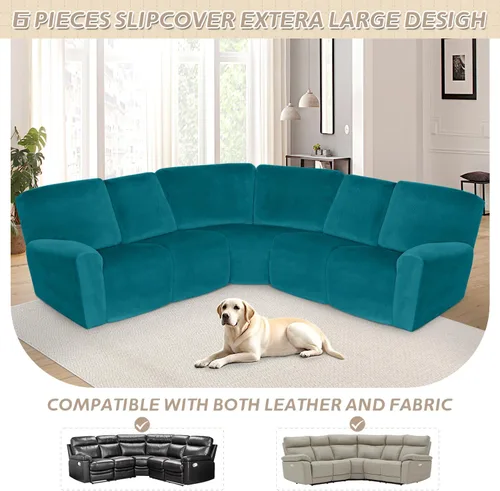 Vista 541 de Arfntevss Fundas de sofá seccional reclinable de terciopelo, Funda de sofá seccional de esquina para sofá reclinable, Funda elástica suave